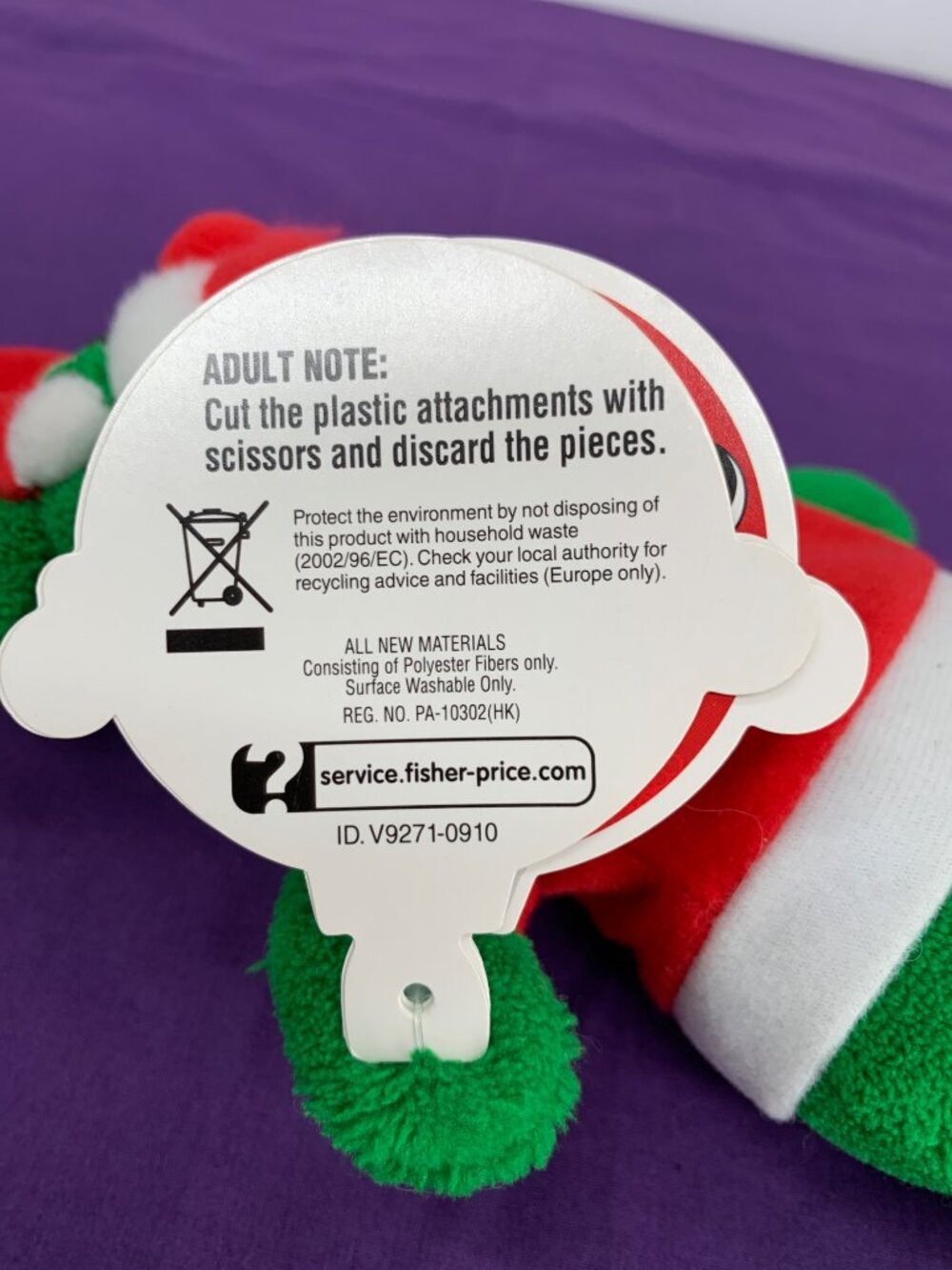 Toys R Us 2010 Mattel Sing A Ma Jigs Plush Doll Christmas Figure GREEN with Sant - Picture 9 of 10